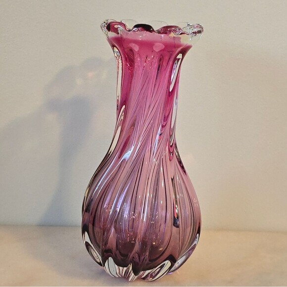 Vintage Art Glass Chech Vase By Josef Hospodka Sklo Pink Mid Century Modern - Picture 3 of 8